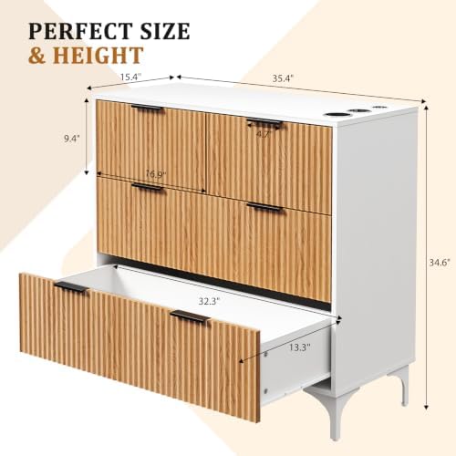 OmySalon Salon Station, Barber Station with 4 Drawers & 3 Hair Dryer Holders, Modern Retro Style Free Standing Cabinet, Storage Styling Stations for Barbershop Beauty SPA, White - Image 3