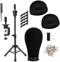 Wig Head with Stand, Canvas Mannequin Head with Wig Stand for Making Display, Cork Canvas Block Head with Wig Caps, Canvas Head with T Pins Set Hair Styling Practice Display by Unknown
