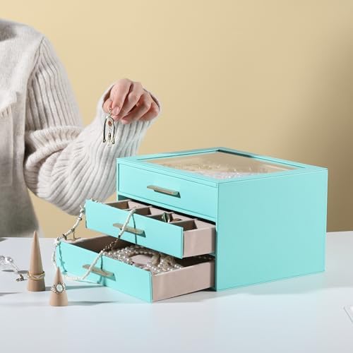 Frebeauty Jewelry Box for Women,Clear Lid Jewelry Organizer with 3 Drawers - Image 2
