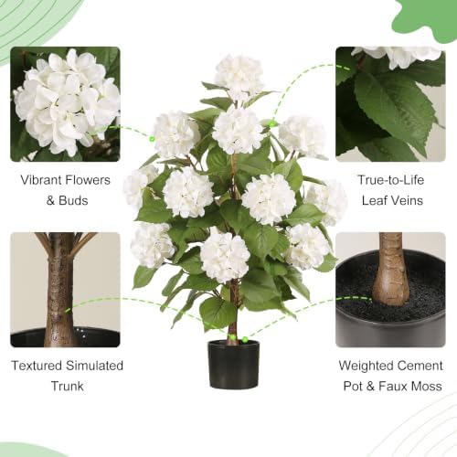 3FT Artificial Hydrangea Tree,White 2 Pack - Image 3