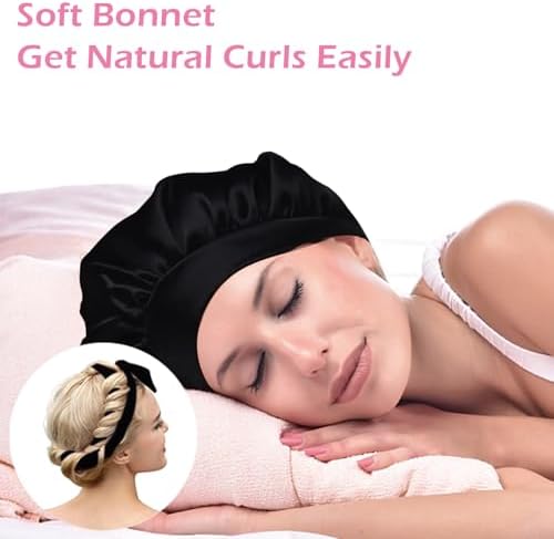 Heatless Curls Overnight Headband, 70'' No Heat Hair Curlers with Hair Bonnet for Sleeping, Light Black - Image 2