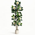 6 Inch Artificial Magnolia Tree with Pot, Faux Flower Tree with White Magnolia Blooms and Green Leaves, Potted Artificial Plant for Living Room, Bedroom, Office, Entryway, Store, Home Dector by GaoMon