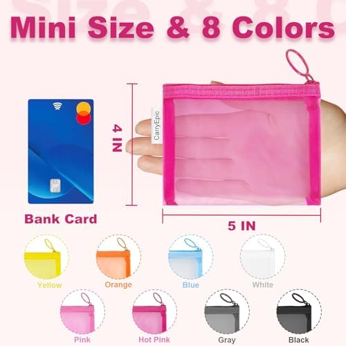 Mini Mesh Pouches(8 Pack), Small Mesh Bags with Zipper Nylon Makeup Pouches Bag Cosmetic Pouch Travel Purse Organizer Insert Diaper Inside Bag Organizers Home Organizing Size See Through Cute Colors - Image 2