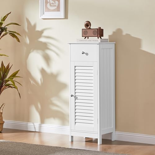 Yaheetech Small Bathroom Storage Cabinet with Drawer & Louvered Door, White - Image 6