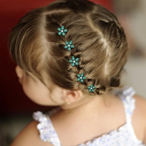 YISSION 20Pcs Mini Dark Green Plaid Flower Hair Clips, Rhinestone Decorative Hair Pins for Women and Girls Wedding Bridal Prom Daily Hairstyle Accessories - Image 5