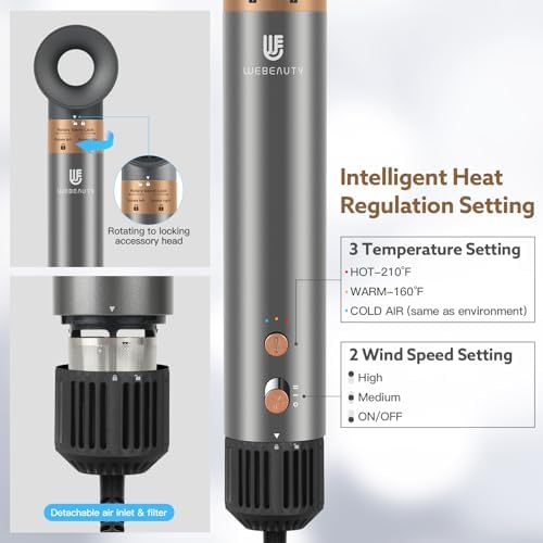 Hair Dryer Hot Air Styler: Auto Wrap Curling Wand 1 1/4 Inch Automatic Hair Curler, Ceramic Negative Ionic Blow Dryers Fast Drying Tools Set with Extra Long Barrel for Styling Waves (Gray) - Image 6