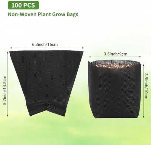 GREANER 100 PCS Nursery Bags, 6.3x5.7 Inch Biodegradable Seed Starter Pots, Plant Grow Bags for Plant, Tree, Flower, Seedling, Vegetables (Black) - Image 2