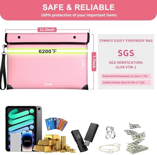 6200°F Upgraded Fireproof Document Bag with Waterproof Zipper,9 Layers of Heat Insulated Materials,Fireproof Money Bag for Cash,Valuables and Important Documents（Not Suitable for A4 Files） - Image 5