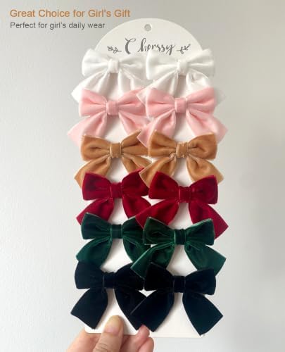 Cherssy Velvet Hair Bow Ties for Girls, 12pcs Toddler Elastic Hair Bands - Image 6