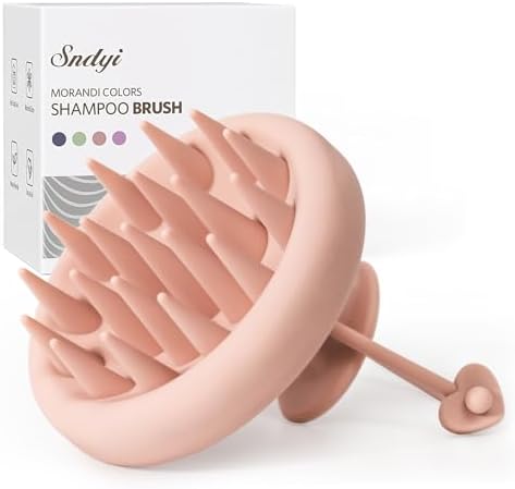 Sndyi Silicone Scalp Massager Shampoo Brush, Hair Scrubber with Soft Silicone Bristles, Scalp Scrubber/Exfoliator for Dandruff Removal, Wet Dry Scalp Brush for Hair Growth & Scalp Care, Pink by Sndyi