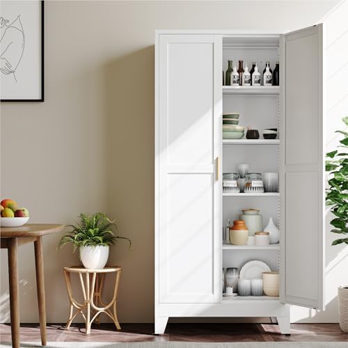YAUWOH 71''Metal Cabinet with 4 Adjustable Shelves,5-Tier Pantry Storage Cabinet,Kitchen Pantry Cabinet for Living Room,Dining Room, (1PC,White) - Image 7