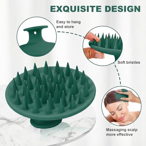 Meartchy Silicone Scalp Massager Shampoo Brush, Scalp Brush for Hair Growth & Dandruff Removal, Hair Scrubber Scalp Stimulator Exfoliator Brush with Soft Bristles for Wet Dry Scalp Care (Dark Green) - Image 3