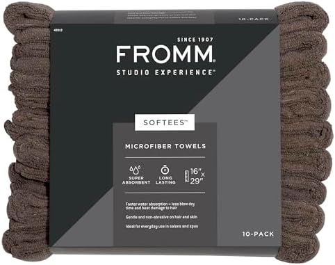 Fromm Softees Microfiber Salon Hair Towels for Hairstylists, Barbers, Spa, Gym in Brown, 16" by 29", 10 count Perfect Hair Care Towel for Drying Curly, Long, Wavy Hair by Fromm