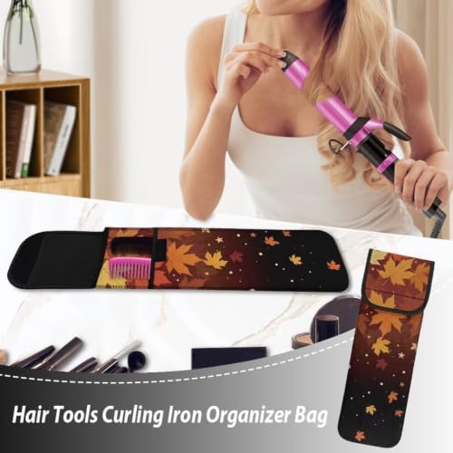 Thanksgiving Maple Leaves Flat Iron Case Heat Resistant Neoprene Curling Iron Cover Bag with Pocket Curling Iron Organizers and Storage for Flat Iron, Straightener, Curling Wand/Curling Iron - Image 5