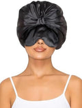 Double Layer Satin Bonnet with Eye Mask Adjustable Silk Sleep Cap Turban Style Hair Wrap for Curly Hair Black by Vettres