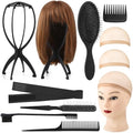 ProSuites 10 Pack Set 2 Wig Head Stand with 5 PCS Wig Brush Comb Hat Wig Holder Set for for Travel Home Use by ProSuites