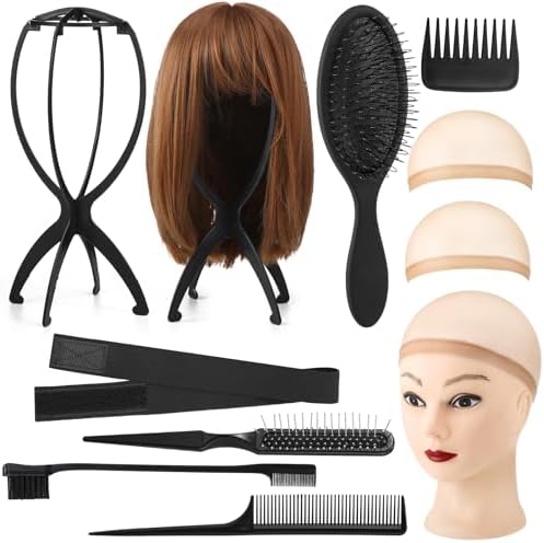 ProSuites 10 Pack Set 2 Wig Head Stand with 5 PCS Wig Brush Comb Hat Wig Holder Set for for Travel Home Use by ProSuites