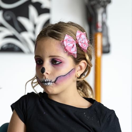 Halloween Pink Ghost Hair Bow Clips for Girls, 2 Pack 3.5" Glitter Hair Ribbon Bow Alligator Clips for Toddler Teens Kids Women Trick or Treat Party Costume Dress Accessory Gift - Image 5
