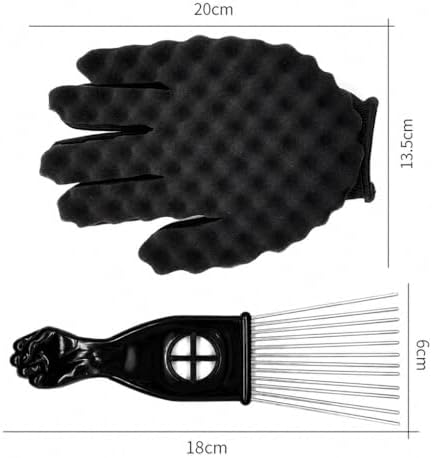 6PCS Afro Twist Hair Styling Kit for Men & Women, Curl Sponge Set with Metal Pick, Afro Comb, Glove & Grid Tool, Defining Tools for Natural Curly, Coily & Textured Hair - Image 3
