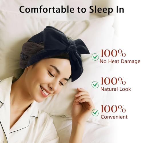 ZILAMPU Heatless Curls Overnight for Long Hair with Sleep Mask - Black - Image 2