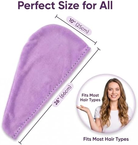 Microfiber Hair Towel 4 Pack, Hair Towel Wrap Quick Dry Hair Hat Anti-frizz Head Turban with Button, Wet Curly Hair Towels for Women (Blue & Pink & Purple & Red) - Image 5