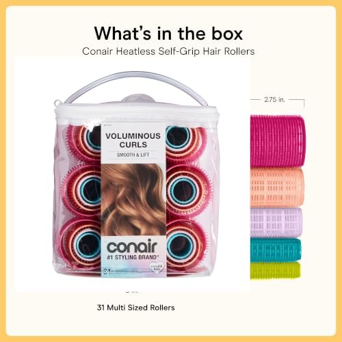Conair Self-Grip Hair Rollers, Velcro, 5 Sizes, 31 Count, Multicolor - Image 7