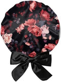 Satin Hair Bonnet Silk Bonnet for Sleeping Double Layer Elastic Tie Band Adjustable Reusable Hair Cap Cute Women Girls by BHAHB