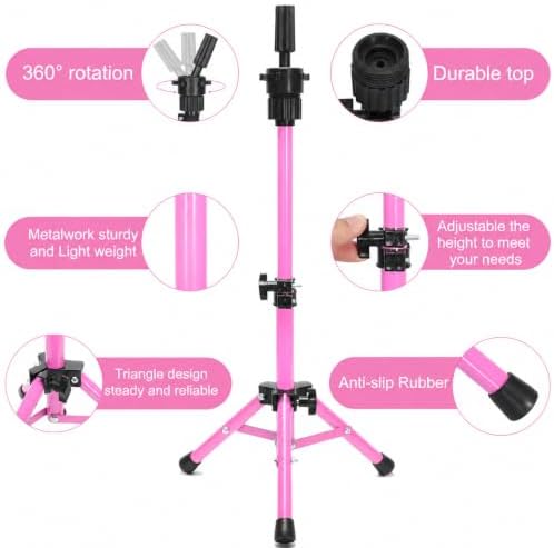 Ailsa 25" Wig Stand Tripod Adjustable Mannequin Head Stand Metal Mini Wig Head Stand for Training Mannequin Heads and Canvas Block Head (Pink) - Image 3