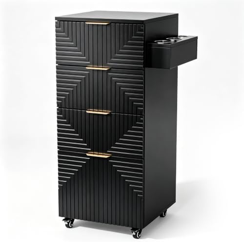 OmySalon Salon Cart with Wheels, 4-Drawers Rolling Hair Styling Station, Salon Trolley with Hot Tool Holders, Mobile Organizer for Barbershop, Beauty Spa, Black by OmySalon