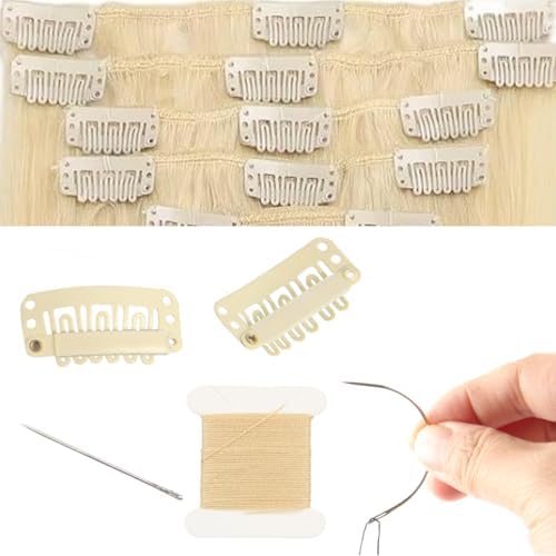 20 Pieces Hair Extension Clips, Beige Wig Clip with Needles and Threads Set - Image 3
