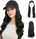 SEGO Baseball Cap with Hair Extensions for Women Heat Resistant Synthetic 16" Adjustable Long Wavy Hairpiece Replacement Wigs in Black Hat for Girls 1A Black by SEGO