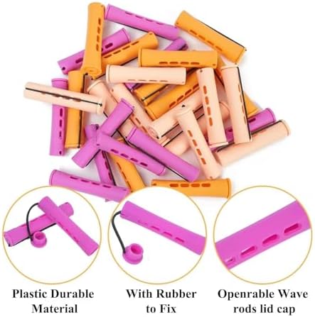 30Pcs Hair Perm Rods Set, 3 Sizes Plastic Hair Cold Wave Rods, Heatless Perming Rods Hair Curlers for Long Short Natural Hair DIY Hairdressing Styling Tools(Purple+Yellow+Orange) - Image 3