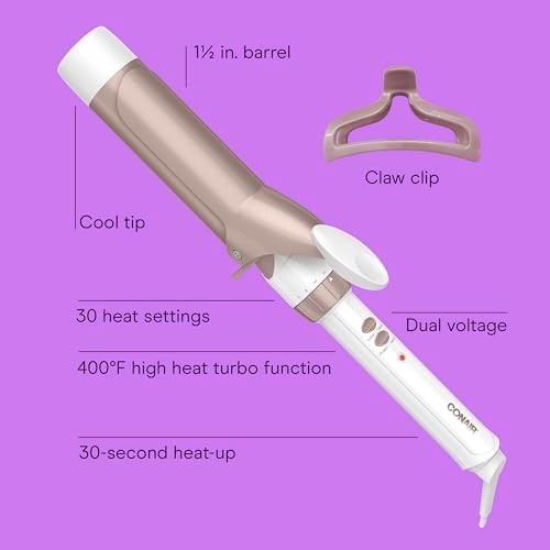 Conair Double Ceramic 1 ½-Inch Curling Iron with Claw Clip, 1 ½-Inch Barrel Creates Soft Waves, Hair Waver for Use on Medium & Long Hair, White/Rose Gold - Image 2