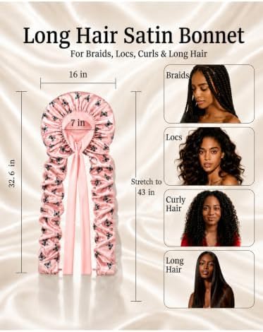 Double Layer Slik Like Satin Bonnet, 33-43" XXL Bonnet for Braids Long Hair - Image 4