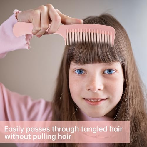 RHOS Medium Tooth Detangling Comb Set for Curly/Straight/Short/Thick Hair, Wet & Dry Use - Pink & Purple - Image 3