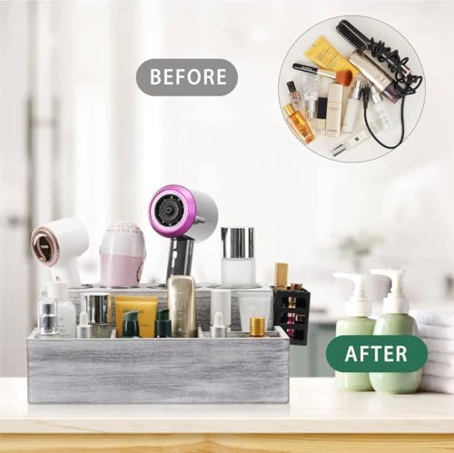 Hair Tool Organizer, Wooden Hair Dryer Holder and Bathroom Countertop Blow Dryer Holder, Vanity Caddy Storage Stand for Accessories, Makeup, Toiletries - Image 2