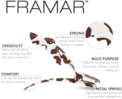 FRAMAR Cow Print Alligator Clips For Hair Styling, Cow Print Stuff, Matte - Image 2