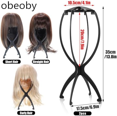 obeoby Wig Stand, Portable Wig Holder Wig Head Stand for All Wigs Travel Wig Hair Stylist Gifts for Women(black (2 pack)) - Image 2