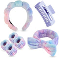 7 Pcs Spa Set, Facial Headband and Wristband Set, Skincare Accessories, College Style Girl Gift, Hair Accessories for Women and Girls（Tie Dye Purple） by Unknown