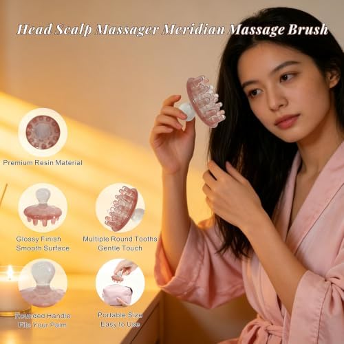 Head Scalp Massage Tool Meridian Acupoint Massager Brush Hair Scrubber Pink - Image 3
