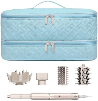 Double-Layer Travel Carrying Case for Hair Dryer/Shark Flexstyle/Dyson Airwrap and Hair Styler Attachmentst Portable Storage Organizer Bag Hair Tools Travel Bag (Blue) by ARLMEGOR