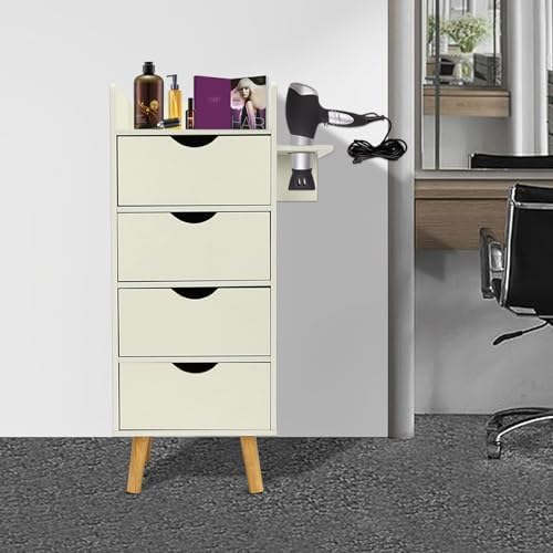 Salon Storage Cabinet with 2 Hair Dryer Holder, Barber Storage Cabinet Hair Stylist Station with 4 Drawers and Raised Table Legs for Beauty Spa Barber Shop (White) - Image 4