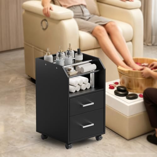 OmySalon Pedicure Cart, Foot Bath Trolley with Storage Drawer & Bottle Racks, Portable Salon Station for Esthetician Manicure & Foot Massage, Beauty Spa Supplies with Locking Wheels, Black - Image 2