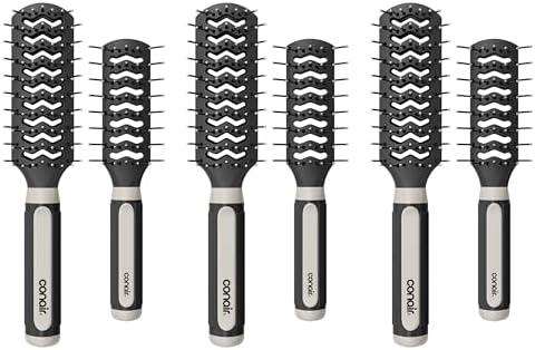 Conair Salon Results 6-Piece Hairbrush Set - Travel Hair Brush - Hairbrushes for All Hair Types - curly hair brush - hairbrush - detangler brush - 3 Travel size + 3 Full-size Brushes, Black by conair