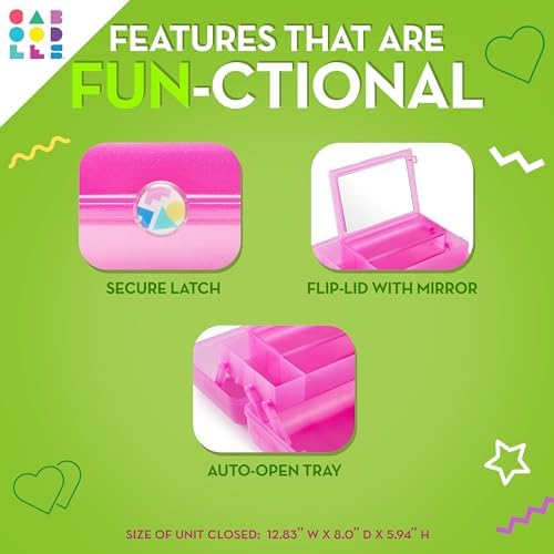 Caboodles On-The-Go Girl Makeup Box, Two-Tone Pink on Neon Green, Hard Plastic Makeup Organizer Box, Built-In Mirror, Secure Latch for Safe Travel, Spacious Storage for Large Items - Image 5