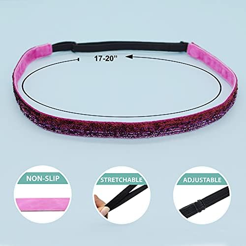 FROG SAC 6 Glitter Headbands for Girls, Adjustable Non Slip Thin Elastic Hair Bands for Kids, Stretch Heart Zig Zag Girl Hair Accessories, Sparkly Headband, Head Band Hairband (Multicolor 3, Kids) - Image 4