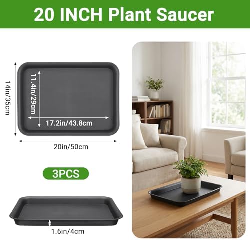 20 Inch Plant Trays, 3Pcs Black Pebble Tray for Plant Humidity, Planter Trays and Saucers for Indoors and Outdoors Use - Image 2