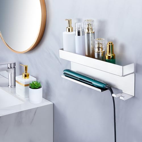Storage Hair Dryer Holder for Curling Iron Wands Accessories, Hair Straightener Holder, Wall Mount Hair Tool Organizer for Styler Attachments, Curling Iron Holder Organizer for Bathroom, Silver - Image 4