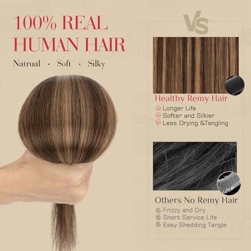 Rich Choices Real Human Hair Clip In Extensions-6 Pcs Single Clip Design-Invisible Clip in Extensions for Thin Hair-Hairpieces for Women/Men-16 Inches #2RP6 Chocolate Brown Highlight Light Brown - Image 4