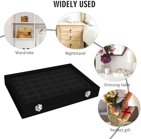 Vicoter 48 Grid Velvet Jewelry Tray Clear Lid Rings Earrings - Image 6